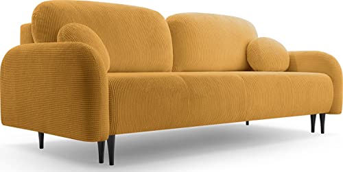 WFL GROUP Sofa mit Bettkasten - Schlafsofa mit Schwarze Metallbeine - 3 Sitzer Sofa Couch mit Schlaffunktion Bettfunktion Skandinavisch Polstergarnitur - Gelb von WFL GROUP