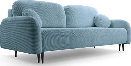 WFL GROUP Sofa mit Bettkasten - Schlafsofa mit Schwarze Holzbeinen - 3-Sitzer Sofa Couch mit Schlaffunktion Bettfunktion Skandinavisch Polstergarnitur - Hell Blau von WFL GROUP