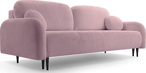 WFL GROUP Sofa mit Bettkasten - Schlafsofa mit Schwarze Metallbeine - 3 Sitzer Sofa Couch mit Schlaffunktion Bettfunktion Skandinavisch Polstergarnitur - Rosa von WFL GROUP