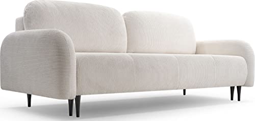 WFL GROUP Sofa mit Bettkasten - Schlafsofa mit Schwarze Metallbeine - 3 Sitzer Sofa Couch mit Schlaffunktion Bettfunktion Skandinavisch Polstergarnitur - Weiß von WFL GROUP