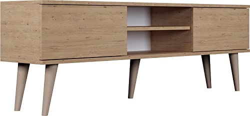 WFL GROUP TV-Schrank - Skandinavisch Fernsehtisch bis 70 Zoll - TV-Lowboard für Wohnzimmer 120 oder 160 cm - mit Holz Füße und 2 Türen - 160 cm - Eiche Artisan von WFL GROUP