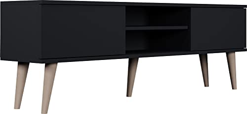 WFL GROUP TV-Schrank - Skandinavisch Fernsehtisch bis 70 Zoll - TV-Lowboard für Wohnzimmer 120 oder 160 cm - mit Holz Füße und 2 Türen - 160 cm - Schwarz von WFL GROUP