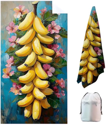 Banane Mikrofaser Strandtuch Groß 200x100cm Gelb Outdoor Saunahandtuch mit Aufbewahrungstasche, Strandtuch badetuch Schnelltrocknend Sandfreie, Leichte Stranddecke für Strandausflüge und Camping TL-R von WFLBDWOU