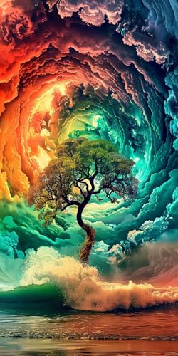 Baum Diamond Painting Erwachsene, Diamond Painting Bunt, DIY 5D Runden Steine Mosaikherstellung Basteln Erwachsene Anfänger Set für Zimmer Deko Wohnzimmer, Geschenke für Frauen 80x160cm Fde-3176 von WFLBDWOU