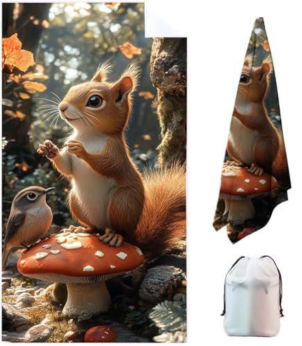 EichhöRnchen Strandtuch Mikrofaser Badetuch Groß XXL 180 x 80 cm, Gelb Outdoor Strandhandtuch Saunahandtuch Sandfrei Wasserabsorbierend Reisehandtuch Schnelltrocknend Damen Herren Duschhandtuch 3V-8 von WFLBDWOU
