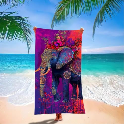 Elefant Strandtuch Mikrofaser Badetuch Groß XXL 200 x 100 cm, Lila Outdoor Strandhandtuch Saunahandtuch Sandfrei Saunatuch Wasserabsorbierend Reisehandtuch Schnelltrocknend Herren Duschhandtuch GG-3 von WFLBDWOU
