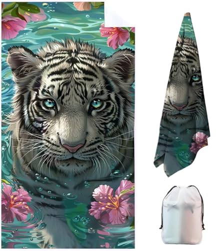 Tiger Strandtuch Mikrofaser Badetuch Groß XXL 150x75 cm, Blau Outdoor Strandhandtuch Saunahandtuch Sandfrei Saunatuch Wasserabsorbierend Reisehandtuch Schnelltrocknend Damen Herren Duschhandtuch QC-A von WFLBDWOU