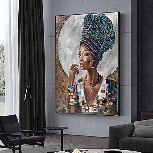 WFLWLHH Bilder Leinwandbild - Leinwanddrucke Afrikanische Frauen Leinwand Malerei Moderne Pop Figur Kunst Stil Poster Wohnzimmer Dekoration Wandbilder Für Room Decor Wanddekor-(50X75Cm) Rahmenlos von WFLWLHH