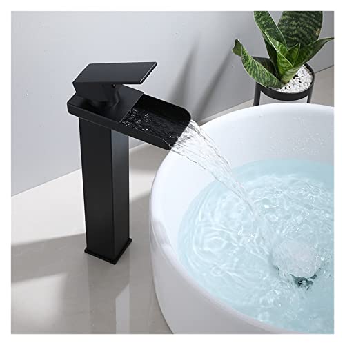Schwarzer quadratischer Ellenbogen-Wasserfall for heißes und kaltes Wasser, WC-Waschtischmischer, Messing-Badezimmer-Einloch-Waschtischarmatur (Color : Black Tall 2) von WFNKJTGO