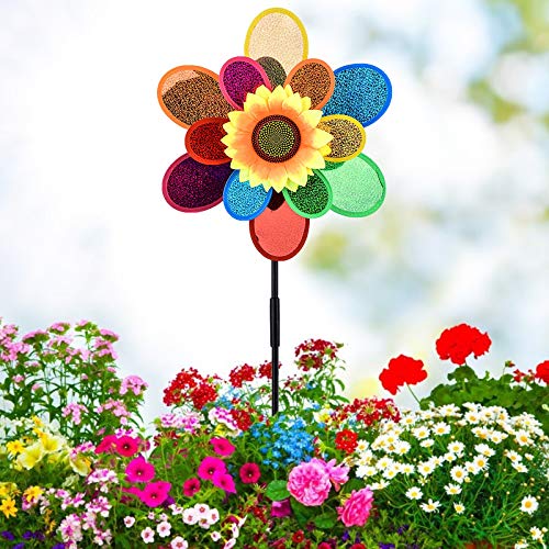WFRAU Farbenfrohes Windrad Blume Windspiel Windmühle Gartenstecker Windspiel Gartendeko Blumenstecker dekorativer Blumenstecker für Balkon oder Terrasse von kowaku