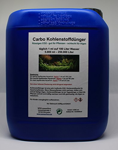 5 Liter Kanister Carbo Kohlenstoffdünger für 50.000 Liter Wasser, flüssiges CO2 - gut für Pflanzen - schlecht für Algen von WFW wasserflora