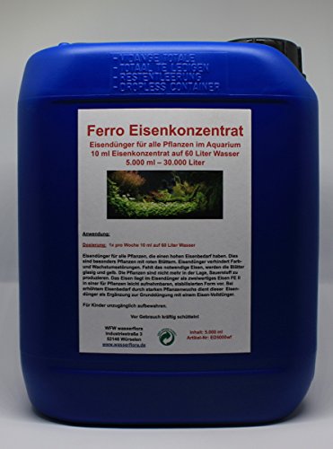 5 Liter Kanister Ferro Eisenkonzentrat/Eisendünger für 30.000 Liter Aquarium-Wasser, für schöne kräftig rote Blätter/Pflanzen von WFW wasserflora