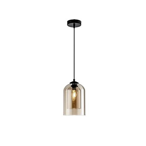 Doppelschichtiges Glas LED-Pendelleuchte Nordic Postmodern Esstisch Kronleuchter Lampen Rauchgrau Bernstein Innendeckeninstallation Raumdekor Hängende Pendelleuchte Beleuchtungsdekoration für Zuhause von WFZRXFC