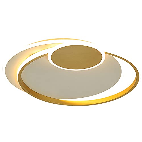 Goldene Doppelring kreative moderne LED Unterputz-Deckenleuchte Dreifarbige lichtverstellbare Deckenleuchte Deckenleuchte für die Oberflächenmontage Für Schlafzimmer, Wohnzimmer, Arbeitszimmer von WFZRXFC