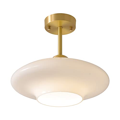 Japanische Retro E27 Einzelkopf-Pendelleuchte weiße Glasschirm-Leuchten-Deckenaufhängung Kronleuchter aus Goldmessing mit Lichtmast und Persönlichkeit Dekorative Beleuchtung der Eingangstür-Veranda von WFZRXFC