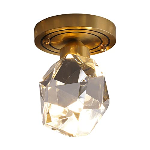 Unregelmäßiger Lampenschirm aus Kristall. Unterputz-Deckenleuchte Deckenleuchte mit Lampenkörper aus Goldmessing Einkopf-Deckenleuchte im amerikanischen Retro-Stil, Kleine Flureingangsbeleuchtung von WFZRXFC