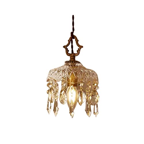 Vintage K9 Kristallglas Pendelleuchte Messing Lampensockel Hohe Lichtdurchlässigkeit Glas Lampenschirm Hängende Deckenleuchte Leuchte Verstellbare Schnur Einzelkopf Kücheninsel Balkon Kronleuchter von WFZRXFC
