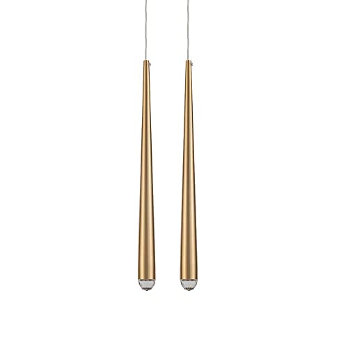 WFZRXFC 2 STÜCKE 3000 K Strahler Aluminium & Kristall Downlight Gold Langes Rohr Pendelleuchte Kegelform Zylinder Laterne Kücheninsel Downlight Höhenverstellbarer Kronleuchter von WFZRXFC