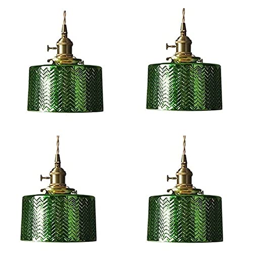 WFZRXFC 4 PACK Grüne Glasschirme im Landhausstil Tropfen-Deckenlampe, Paket Glas-Pendelleuchte Kücheninsel-Leuchte, Esszimmer Schlafzimmer Bar Rustikale E27/E26 Hängeleuchte von WFZRXFC