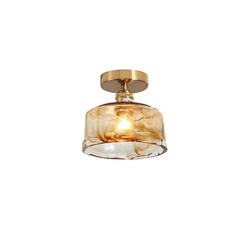 WFZRXFC Kreative Semi Flush Mount Deckenleuchte aus japanischem Braunglas Kleine E27 Einkopf-Deckenleuchte Deckenbeleuchtung mit runder Goldbasis Wird im Studienbalkongang verwendet von WFZRXFC