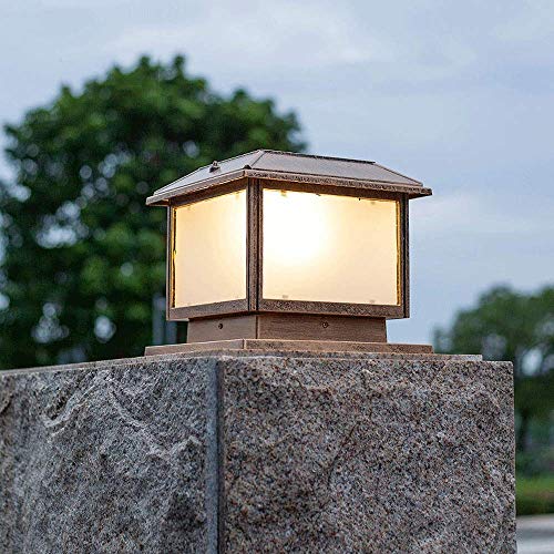 WFZRXFC LED Outdoor Garden Wasserdichte Säulenpfostenleuchte Aluminiumguss-Solarleuchten Helle traditionelle klassische Glasvilla-Veranda-Dekor-E27-Säulenlampe von WFZRXFC