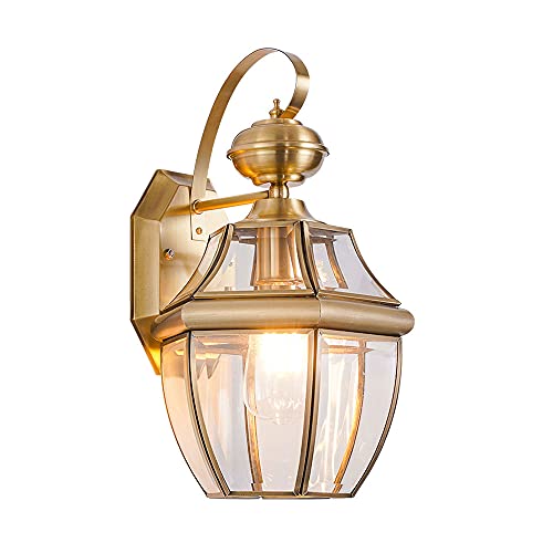 WFZRXFC Landhaus-Wandlaterne im amerikanischen Industriestil Goldener Messing Lampenkörper Wandleuchte Mit transparentem Glasschirm Sconce Light Außenwandleuchte in Laternenform von WFZRXFC