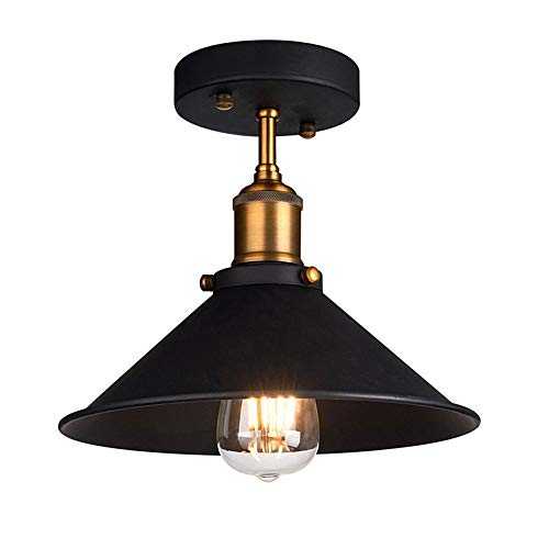 WFZRXFC Retro Landhausstil Semi Flush Mount Deckenleuchte Schwarz matt Finish runde Deckenlampe 10,2 Zoll Durchmesser Deckenbeleuchtung Industriestil In der Nähe der Deckenleuchte von WFZRXFC
