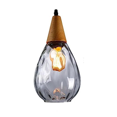 WFZRXFC Retro Massivholz Lampenkopf Kronleuchter Wassertropfen Glas Pendelleuchte Moderne Deckenhängelampe E27 1 Licht für Kücheninsel Couchtisch Arbeitsbereich Esszimmer von WFZRXFC