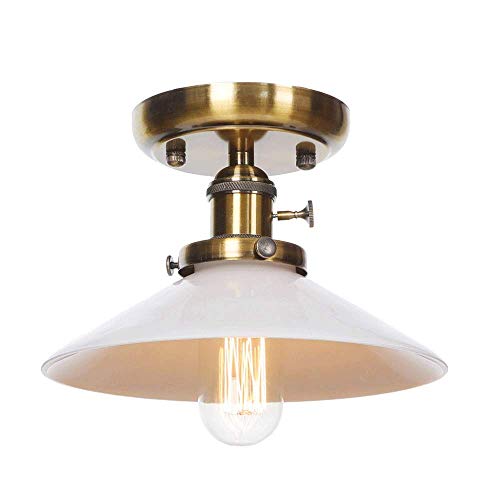 WFZRXFC Retro Moderne halb bündig montierte Deckenleuchten Leuchte Vintage Milchglas Slope Deckenleuchte industrielle E27 Schmiedeeisen 1 Licht Deckenleuchte für Flure für Balkone von WFZRXFC