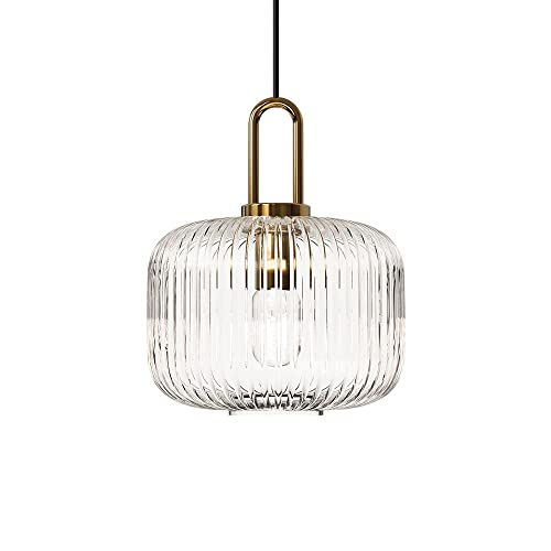 WFZRXFC Runde Fassform transparent geblasenes Streifenglas Kücheninsel Pendelleuchte E27 Hängelampe Deckenlampe Vielzahl von Spezifikationen Ausgewählter Einzelkopf-Restaurant-Teehaus-Kronleuchter von WFZRXFC