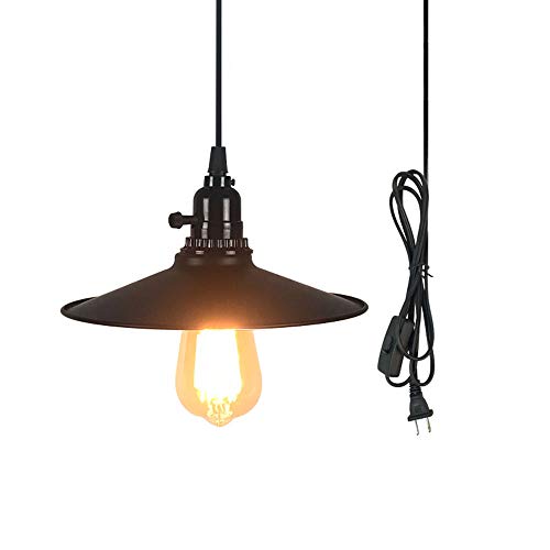 WFZRXFC Schmiedeeisen Retro Pendelleuchte Kreative Persönlichkeit Industrie Hängelampe Verstellbare Hängeschnur Mit Stecker Deckenbeleuchtung Mattschwarz Einfach Einzelkopf Kronleuchter Schatten von WFZRXFC