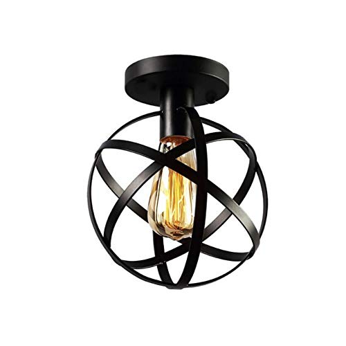 WFZRXFC Semi Flush Mount Deckenleuchte Deckenleuchte im schwarzen Stil im Industriestil Amerikanische Retro schwarze sphärische Stereo-Deckenbeleuchtung Für Balkon Ausstellungshalle Korridor von WFZRXFC