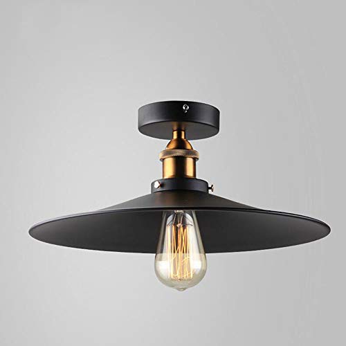 WFZRXFC Semi Flush Mount Deckenleuchte E27 Amerikanische Retro Schwarze runde Deckenleuchte Deckenbeleuchtung im industriellen Stil der Kuppel Einfach zu installierende Deckenleuchte Stahlkörper von WFZRXFC