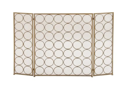 47" x 32" Messing-Metall-Faltgitter, 3-teilig, geometrischer Kaminschirm mit Kreismuster, 1-teilig Feuerfunkenschutz 47" x 32" Messing-Metall-Faltgitter, 3-teilig, geometrischer Kaminschirm mit Kreismuster, 1-teilig Feuerfunkenschutz von WFchenj222-6