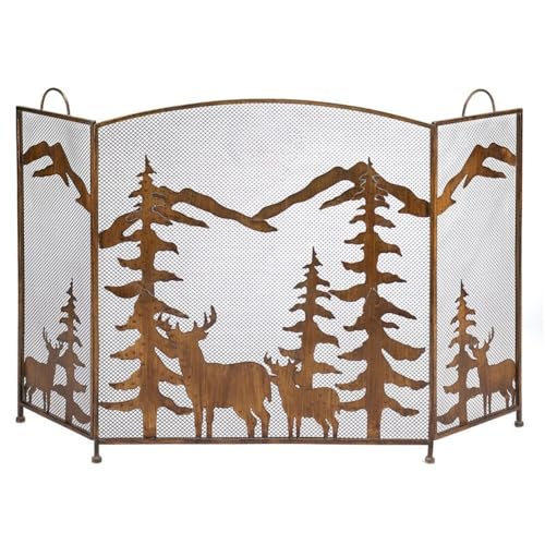 Bildschirm Elch Weihnachtsbaum Metall Kamin Schmiedeeisen Tür Mesh Holzkohle Asche Trennwand Feuerfunkenschutz(Bruin) von WFchenj222-6