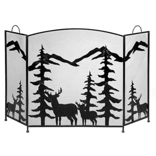 Bildschirm Elch Weihnachtsbaum Metall Kamin Schmiedeeisen Tür Mesh Holzkohle Asche Trennwand Feuerfunkenschutz(Schwarz) von WFchenj222-6