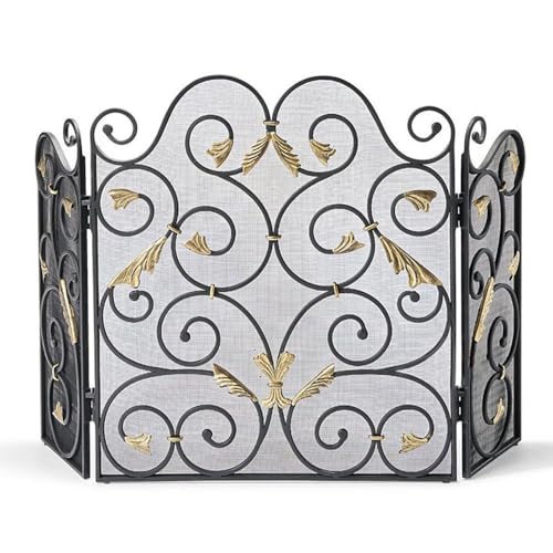 Bodenstehende Kaminschutzwand aus Eisenmetall, dreifach feuerfester Zaun mit goldener Schnitzerei Feuerfunkenschutz Bodenstehende Kaminschutzwand aus Eisenmetall, dreifach feuerfester Zaun mit goldener Schnitzerei Feuerfunkenschutz von WFchenj222-6