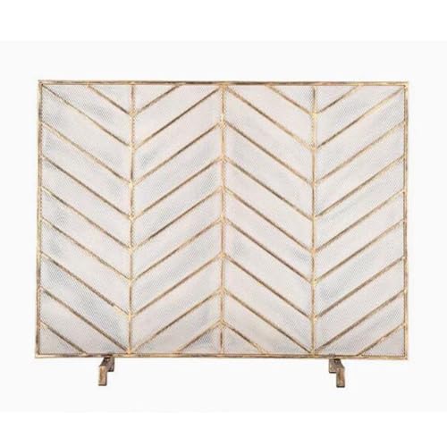 Einfache goldene Kamintrennwand mit Mesh-Bodenschirm for Zuhause, Kaminvorderseite, dekorativer Zaun, Kaminschirm, einseitig Feuerfunkenschutz(Gold) von WFchenj222-6