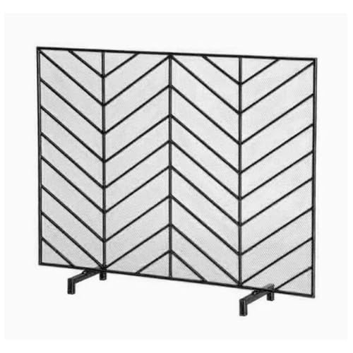 Einfache goldene Kamintrennwand mit Mesh-Bodenschirm for Zuhause, Kaminvorderseite, dekorativer Zaun, Kaminschirm, einseitig Feuerfunkenschutz(Schwarz) von WFchenj222-6