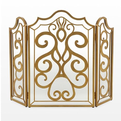 Eisen Schwarz Drei-Falten Kamin Bildschirm Wohnzimmer Heizung Feuerfeste Partition Dekorative Zaun Feuerfunkenschutz(Gold) von WFchenj222-6