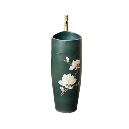 Freistehendes Waschbecken Badezimmer-Waschbecken mit Sockel, Keramikwaschbecken Wasserhahn und Abfluss-Set for den Innen- Außenbereich von WFchenj222-6