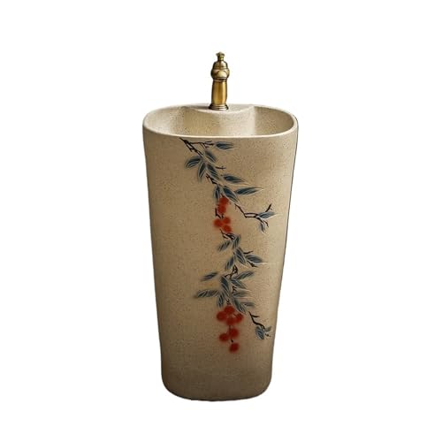 Freistehendes Waschbecken Bodenstehendes Keramik-Waschbecken mit Wasserhahn und Abfluss-Set for das Badezimmer zu Hause Freistehendes Waschbecken Bodenstehendes Keramik-Waschbecken mit Wasserhahn und Abfluss-Set for das Badezimmer zu Hause von WFchenj222-6