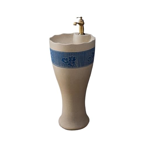 Freistehendes Waschbecken Einteiliges Keramik-Waschbecken mit Wasserhahn und Abfluss-Set for Balkon Badezimmer von WFchenj222-6