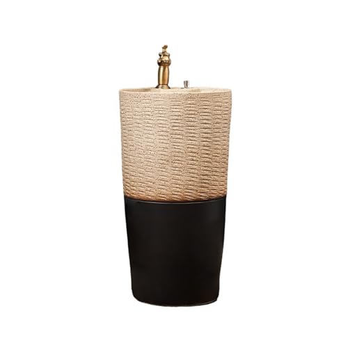 Freistehendes Waschbecken Freistehendes Waschbecken aus Keramik for Zuhause, Badezimmer, Standwaschbecken mit Wasserhahn und Abfluss-Set von WFchenj222-6