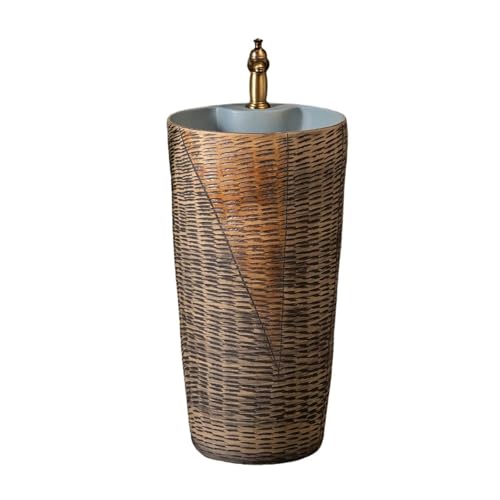 Freistehendes Waschbecken Freistehendes Waschbecken mit Sockel, Keramikwaschbecken Wasserhahn und Abfluss-Set for Badezimmer, Terrasse, Balkon von WFchenj222-6