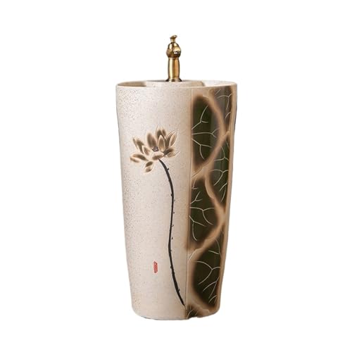 Freistehendes Waschbecken Garten Integriertes Badezimmer-Waschbecken mit Sockel Badezimmer-Keramikwaschbecken Wasserhahn und Abfluss-Kit von WFchenj222-6