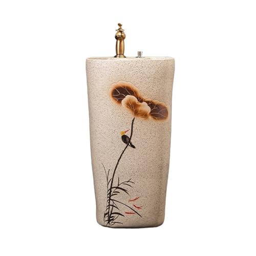 Freistehendes Waschbecken Haushaltskeramikwaschbecken Einteiliges Hotelbadezimmer-Standwaschbecken mit Wasserhahn und Abflussset von WFchenj222-6