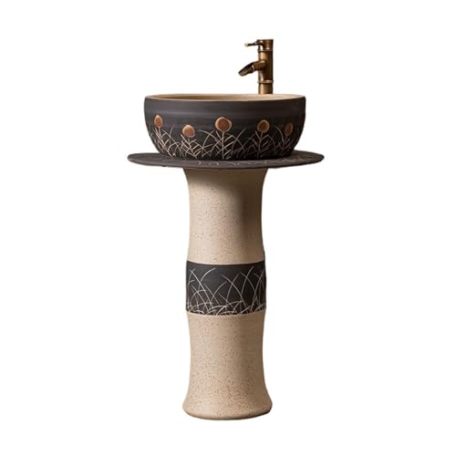 Freistehendes Waschbecken Home Badezimmersäule Waschbecken Balkon Bodenstehendes Keramikbecken mit Wasserhahn und Abflussset von WFchenj222-6