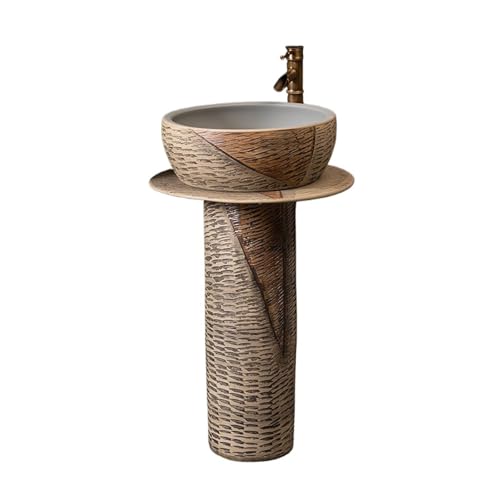 Freistehendes Waschbecken Home Balkon Standwaschbecken aus Keramik mit Wasserhahn und Ablaufgarnitur von WFchenj222-6