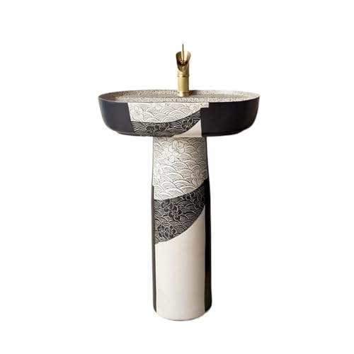 Freistehendes Waschbecken Industrielles freistehendes Waschbecken aus Keramik mit Standfuß und Wasserhahn Abflussset(Klein) von WFchenj222-6